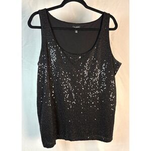 Talbots Black Sequin Tank Top Sleeveless Woman  2XP Glam Bling Sexy Lux-Goth